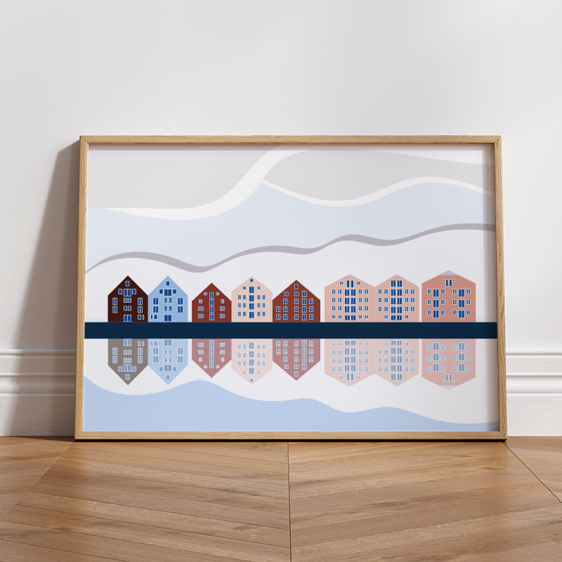 Unikt kunstverk av Trondheim designet av Santihoff. Ideell gave for interiør- og designentusiaster, jubileer, eller som bedriftsgave.