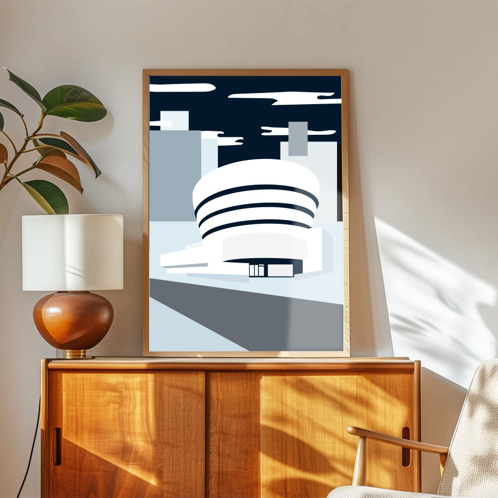 Unikt kunstverk av Guggenheim-museet i New York designet av Santihoff. Ideell gave for de som liker interiør og design, til jubileer, bedriftsgave eller julegave.