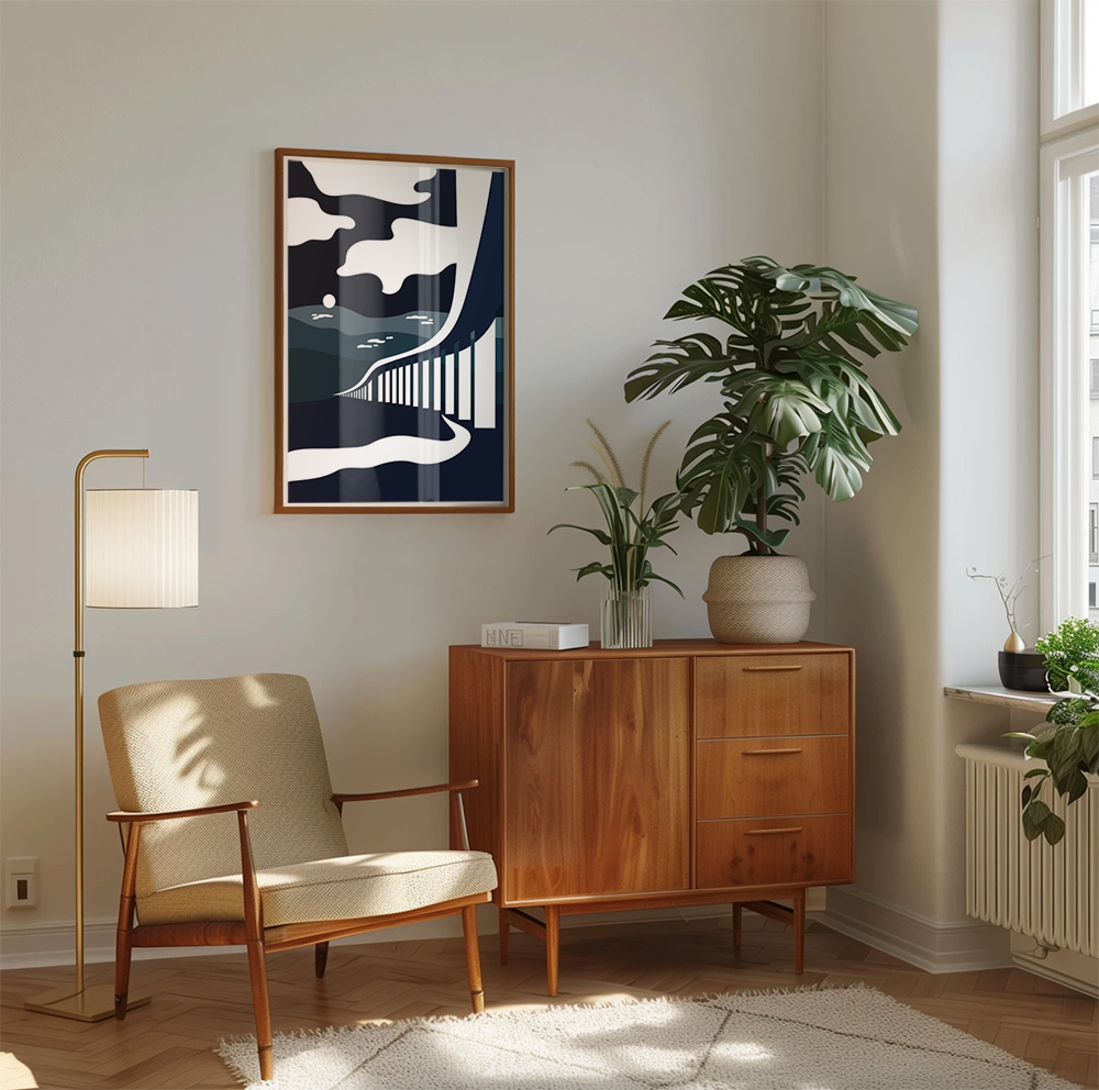 Unikt kunstverk av Kvaløya i Tromsø designet av Santihoff. Ideell gave for de som liker interiør og design, til jubileer, bedriftsgave eller julegave.